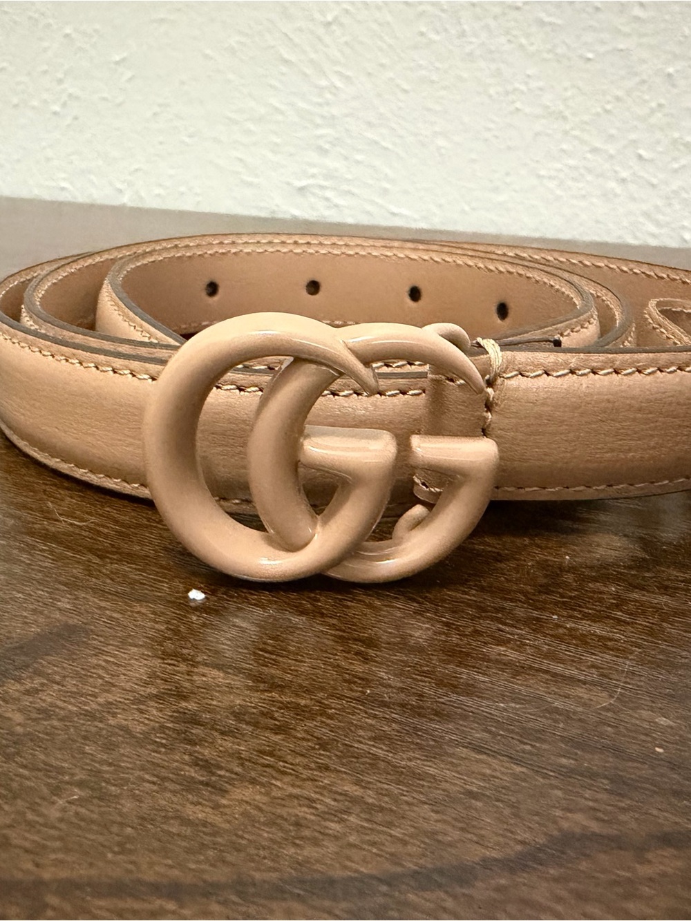 Gucci Nude Tan Double G Leather Belt